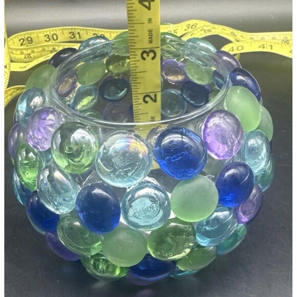 VTG Libbey PURPLE BLUE GREEN Decorative Stones On Glass Candle Votive Holders-2 - Picture 8 of 10